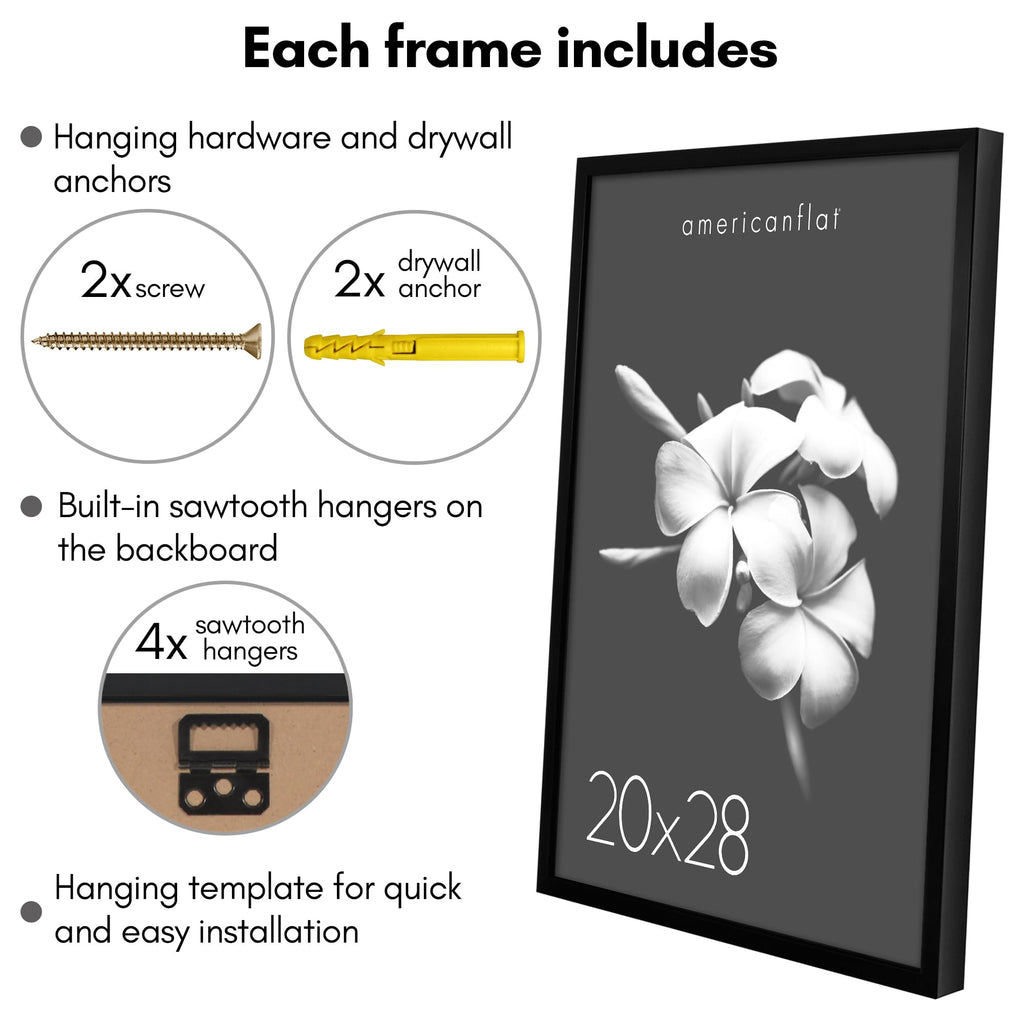 Americanflat 5x7 Picture Frame with Shatter-Resistant Glass - Soho Collection - Gallery Style Deep Molding Picture Frames for Tabletop and Wall Display - Black