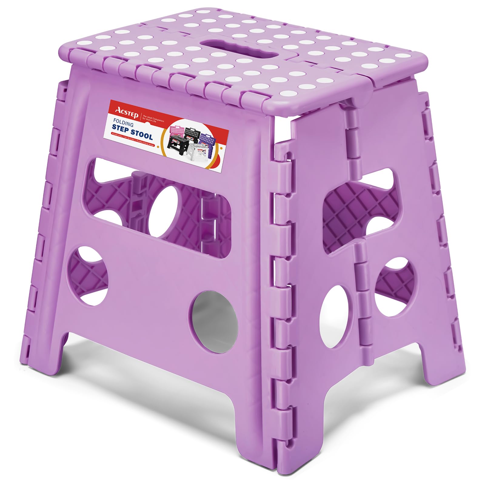 ACSTEP 9 Inch Folding Step Stool 300 LB Capacity Plastic Foldable Step Stools for Kids and Adults, Folding Stool Suitable for Kitchen, Stepping Stool with Handle Bicolor Green Small Step Stool 1PC