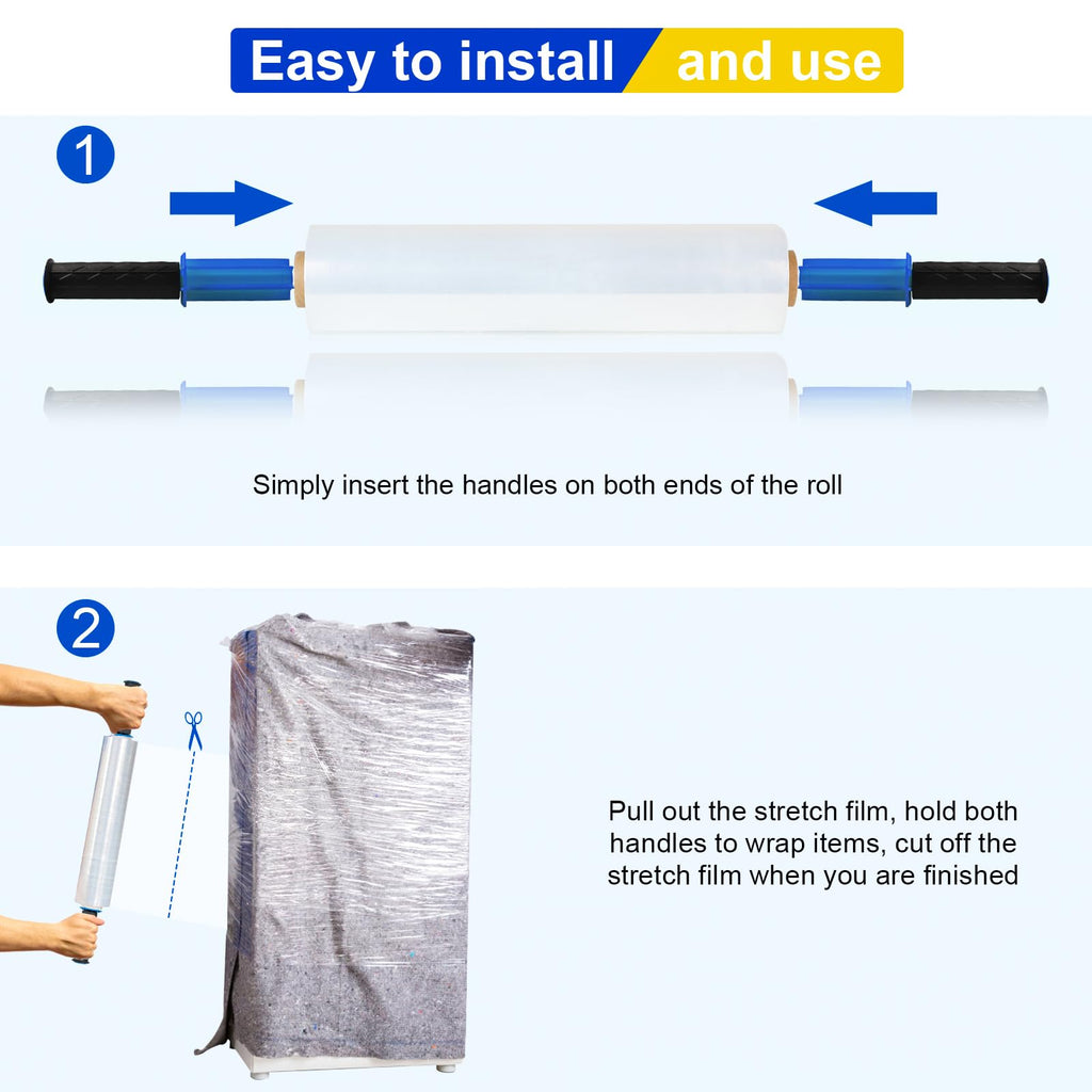 Stretch Film, RAZCC Stretch Wrap Industrial Strength, Shrink Wrap for Pallet Wrap, Heavy Duty Clear Plastic Wrap with Handles, Moving Wrapping Plastic Roll, 15" x 1000 Ft Per Roll, 60 Gauge, 1 Pack