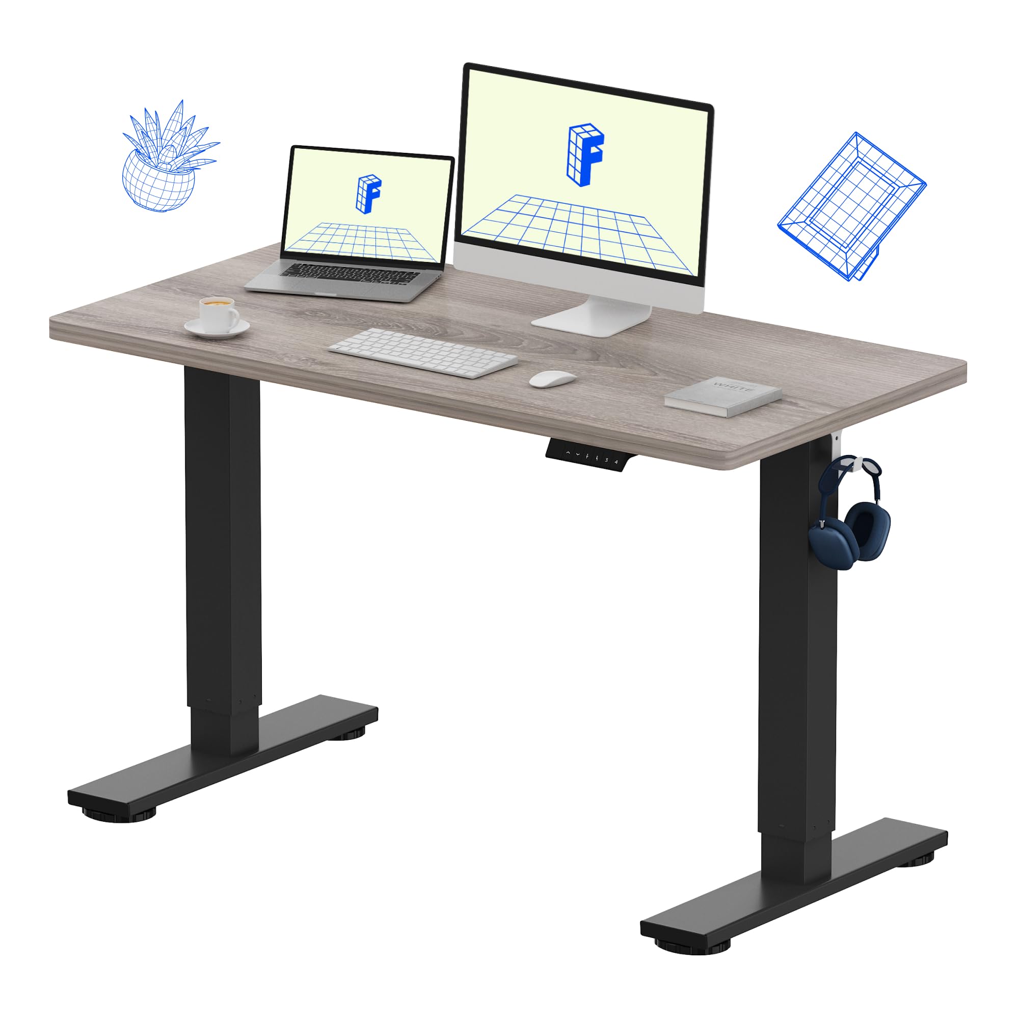 FLEXISPOT EN1 One-Piece Standing Desk, Electric Adjustable with 4 Memory Presets, 176 LBS Capacity, Stable & Quiet, Seamless Desktop for Home Office & Dual Monitors, 40"x24" Black