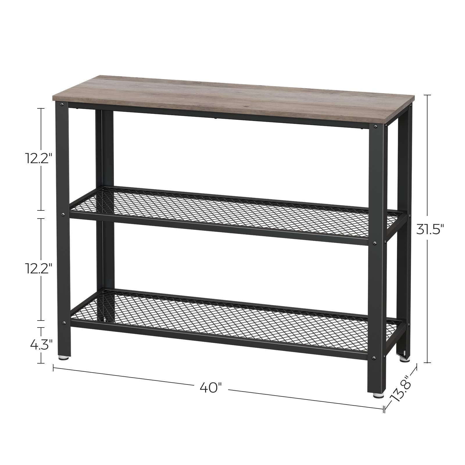 VASAGLE 40" Industrial Console Table, 3 Tier Entryway Table with Storage Shelf, Narrow Sofa Table for Living Room, Hallway, Entrance Hall, Corridor, Bedroom, Greige and Black ULNT081B02