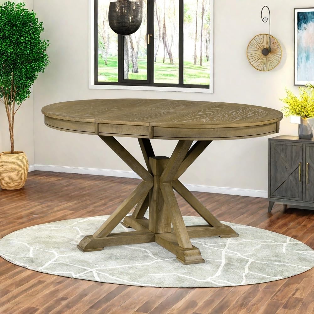 LUMISOL Round Dining Table for 4-6 People, 41"-57" Extendable Kitchen Table with 16" Removable Leaf for Small Places, Kitchen, Dining Room, Espresso