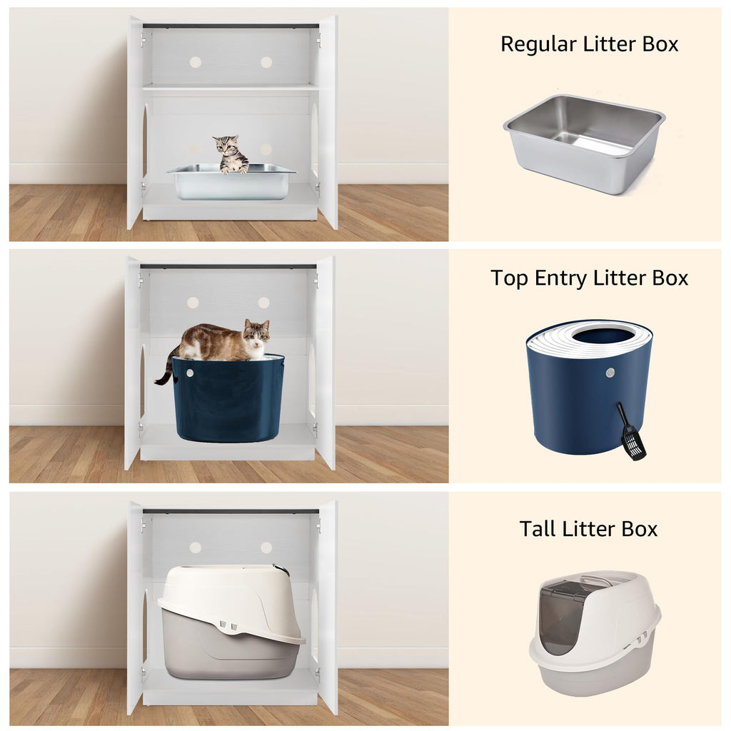 unipaws Extra Large Cat Litter Box Enclosure for Self-Cleaning & Automatic Litter Boxes, Tall Cabinet with Charging Station, Wooden Dog Proof Hidden Cat House for Top Entry Litter Box