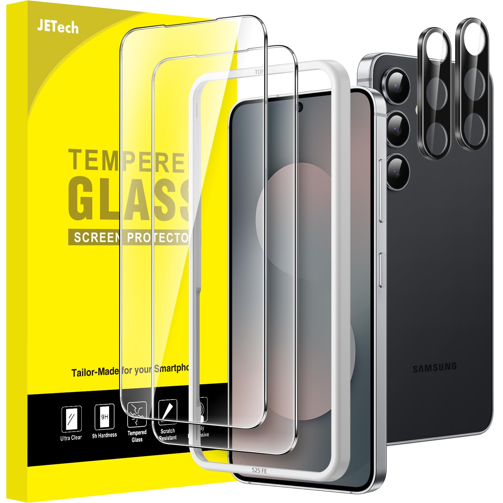 JETech Screen Protector for Samsung Galaxy S20 FE 6.5-Inch with Camera Lens Protector, Tempered Glass Film, Fingerprint ID Compatible, HD Clear, 2-Pack Each