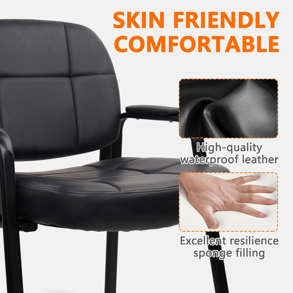 CLATINA Big & Tall 500 lbs Leather Office Reception Chair No Wheels with Padded Arms, Waiting Room Guest Chair for Elderly Home Desk Conference Room Lobby Side Salon Clinic, Black