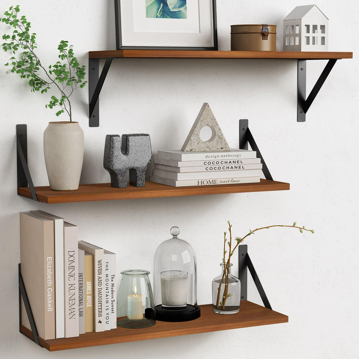 Forbena 12 Inch Deep Floating Shelves for Wall, Wide Black Wall Mounted Shelves for Bedroom Office Books Plants, Large Hanging Shelf for Living Room Bathroom Kitchen Closet Pantry Storage (3-Pack)
