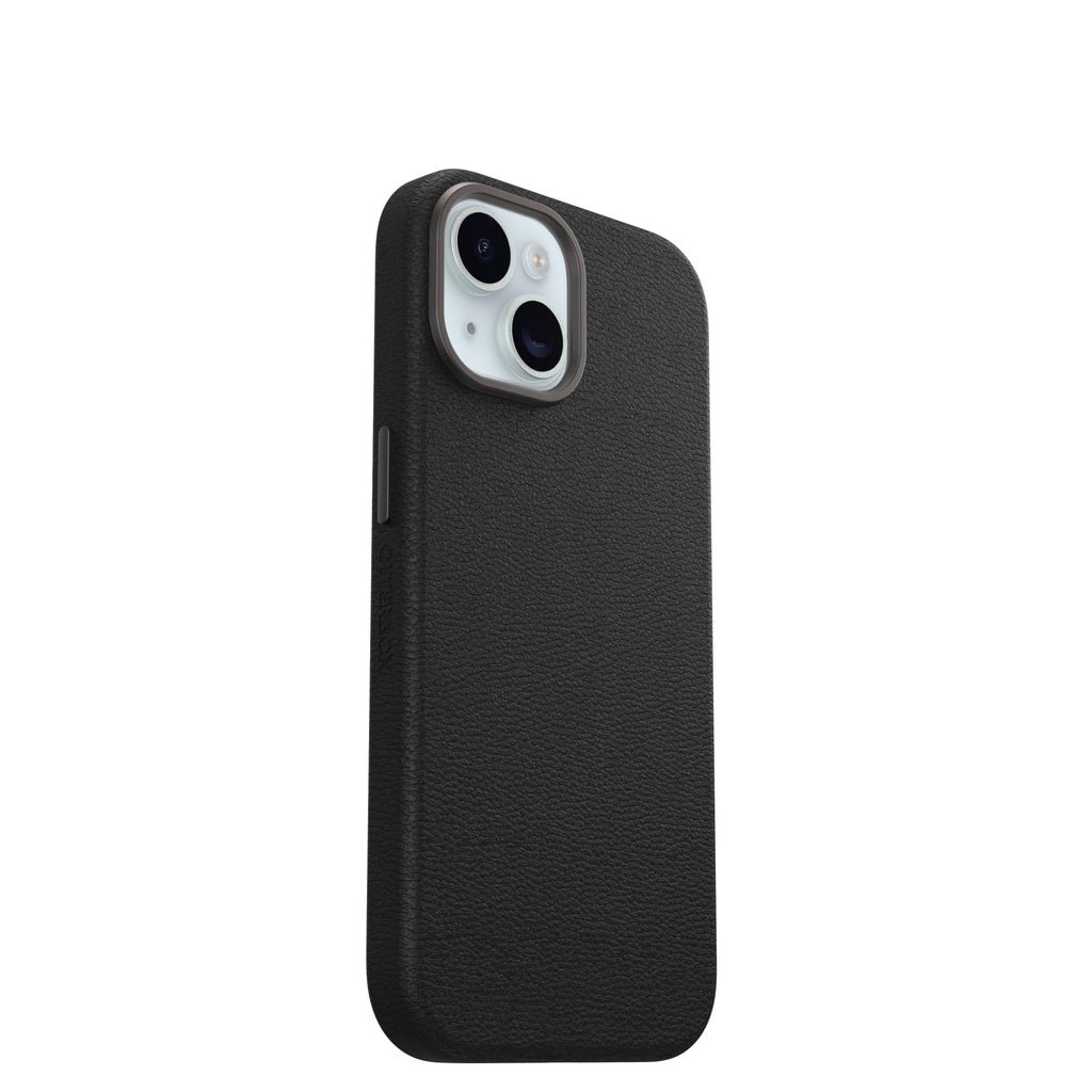 OtterBox iPhone 15 Symmetry Series Cactus Leather for MagSafe - Noir ASH (Black), Slim, Premium, Protective iPhone Case