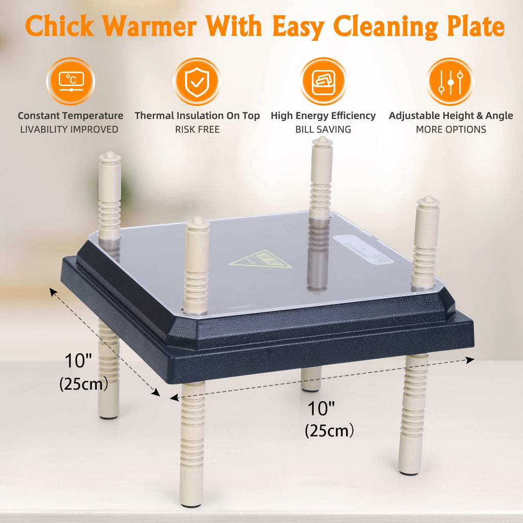 Brooder Heater for Chicks: Chick Brooder Heating Plate with Easy- Cleaning Plate Poultry Coop Heater Chicks Warmer 10" x 10" for 15 Chicks Adjustable Height Brooding Heater 15 Watts