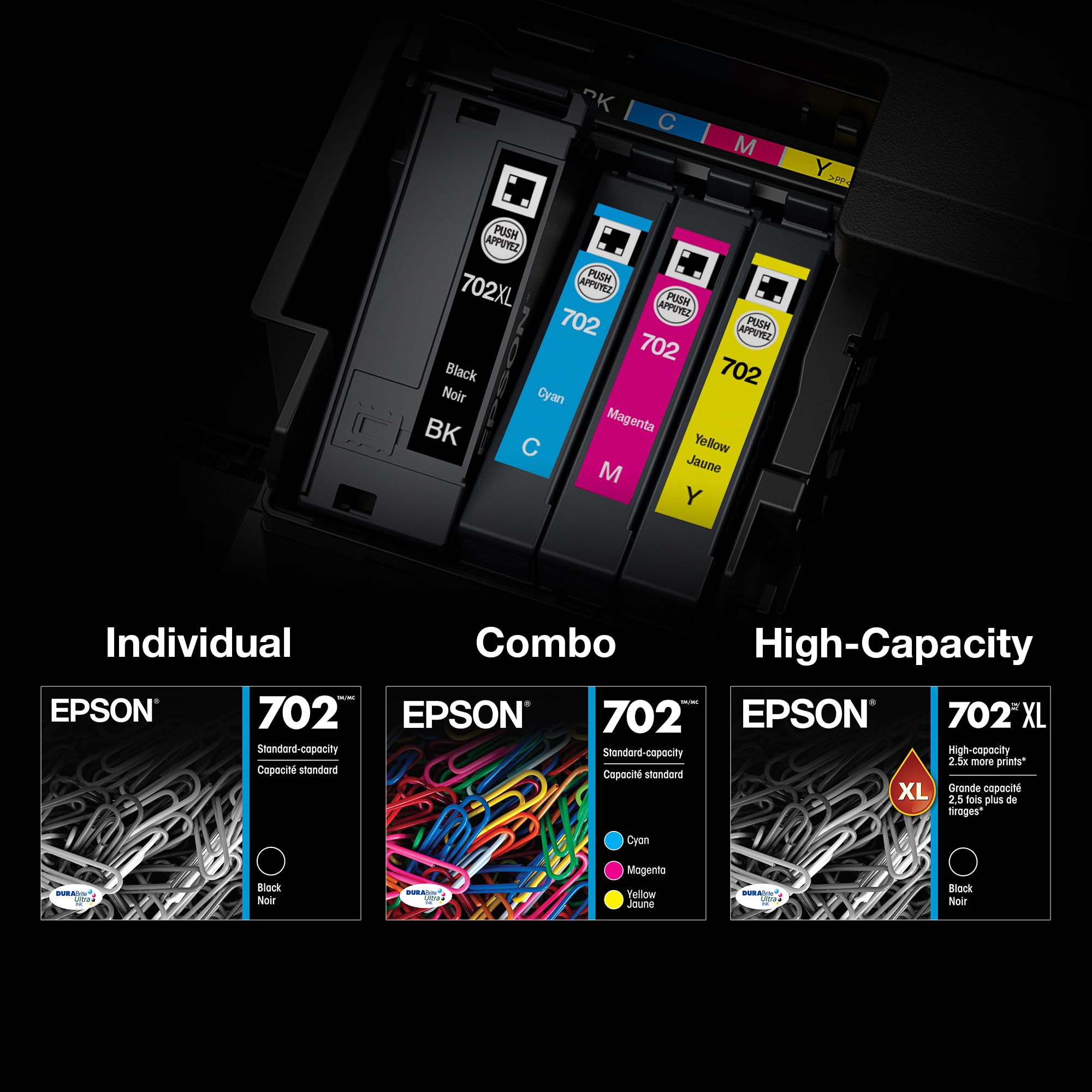 EPSON 702 DURABrite Ultra Ink High Capacity Black Cartridge (T702XL120-S) Works with WorkForce Pro WF-3720, 3730, 3733