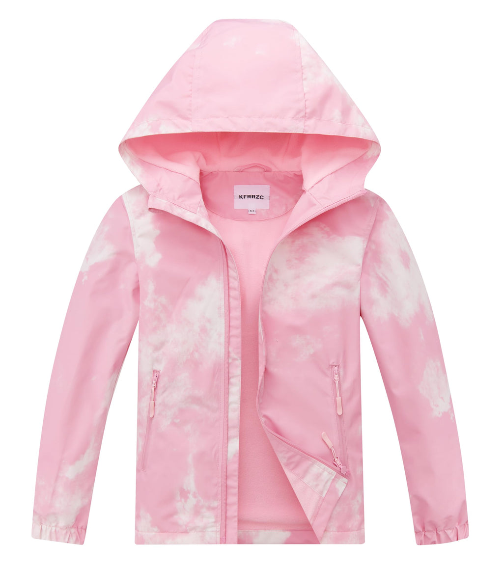 Boys Girls Rain Jackets Waterproof Hooded Fleece Raincoats Lightweight Windbreakers for Kids