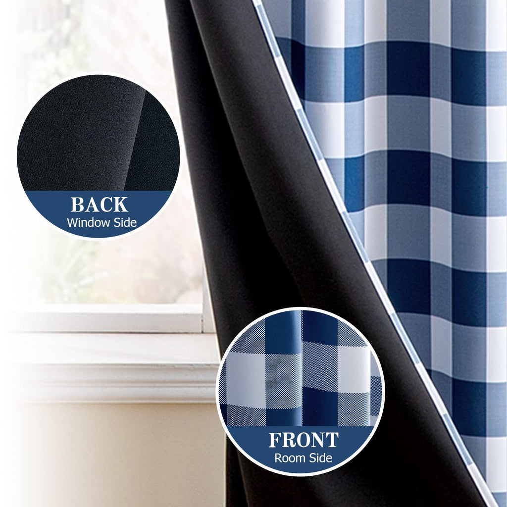 MIULEE Buffalo Plaid Curtains for Farmhouse Bedroom, Blackout Window Drapes with Grommets for Living Room Darkening Light Blocking and Thermal Insulated Set of 2 Panels, W 52" x L 63" Black and White