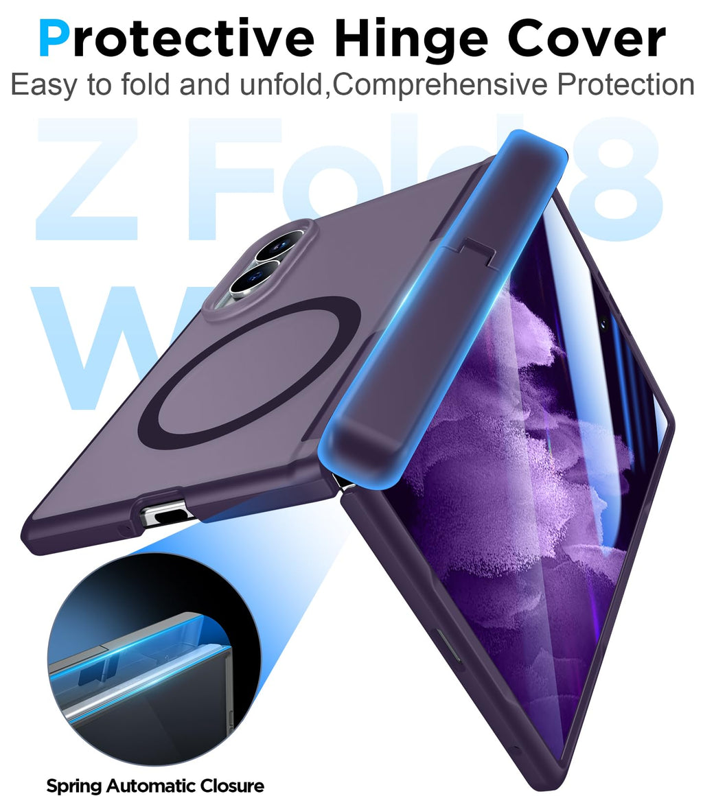for Samsung Galaxy Z Fold 8 Case,[Compatible with MagSafe][Built-in HD Screen Protector & Kickstand][Hinge Protection]Translucent Matte Full-Body Shockproof Phone Case for Galaxy Z Fold 8,Black