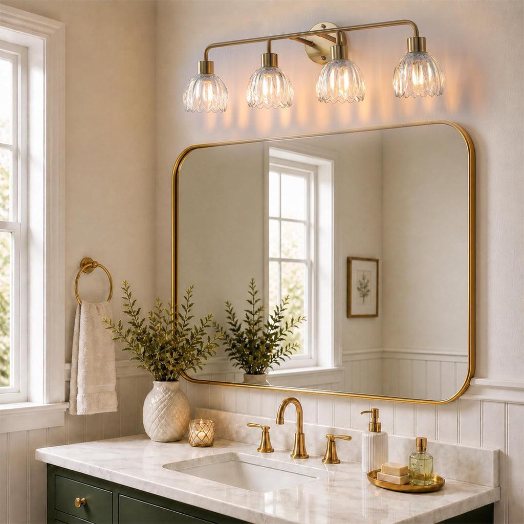 1-Light Gold Brass Bathroom Light Fixture,Wall Sconces set of 2,Brushed Gold Vanlity Light Over Mirror,Bathroom Vanity Light with White Tulip Glass Flower Shade,E26 Socket(Bulbs Not Included)