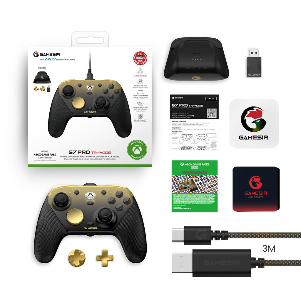GameSir G7 Pro Wired Controller for Xbox Series X|S, Xbox One, Wireless Gamepad for PC&Android with TMR Sticks, Hall Effect Analog Triggers, 1000Hz Polling Rate, 3.5mm Audio Jack - Black
