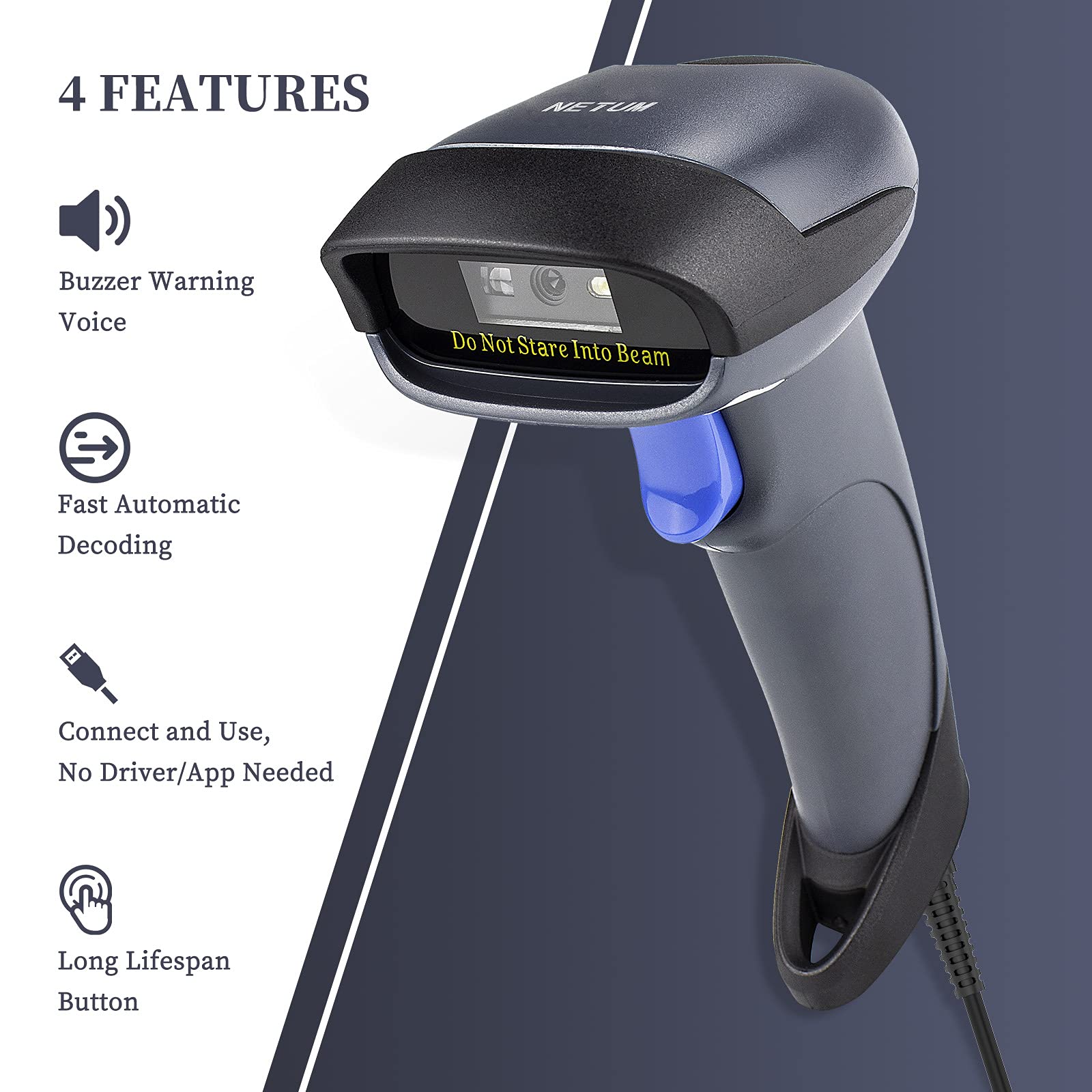 NETUM USB Laser Barcode Scanner, Handheld 1D Wired Bar Code Scanner Scanning UPC EAN Reader Gun Retails for Supermarket, Convenience Store, Warehouse - NT-M1