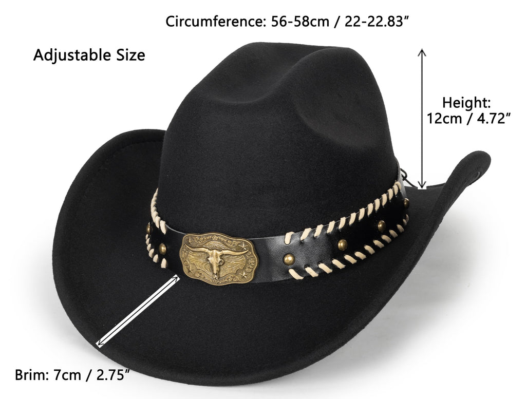Vintage Western Cowboy Hat for Men Women - Wide Brim Cowgirl Fedora Hats with Braided Rope Band M