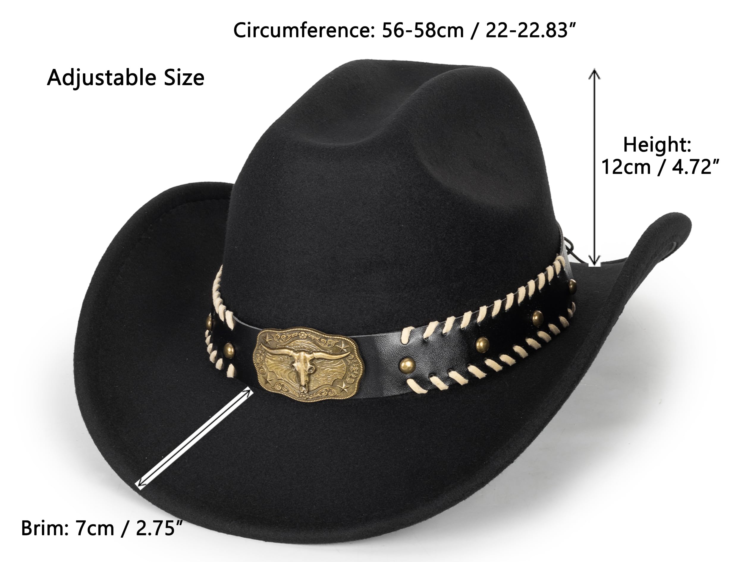 Vintage Western Cowboy Hat for Men Women - Wide Brim Cowgirl Fedora Hats with Braided Rope Band M