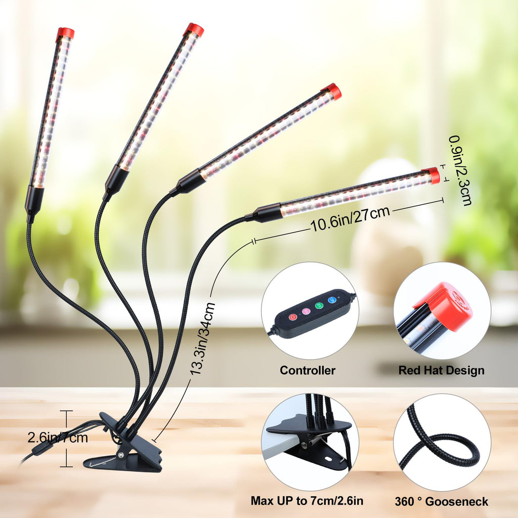 FECiDA Gamechanger 2026 36 Watt Power Draw, NO Need Adapter, 4Head Strong Clip Grow Lights for Indoor Plants with 4/8/12/16/20H Timer, LED Plant Growing Lamps for Houseplants, Bonsai, Seed Starting