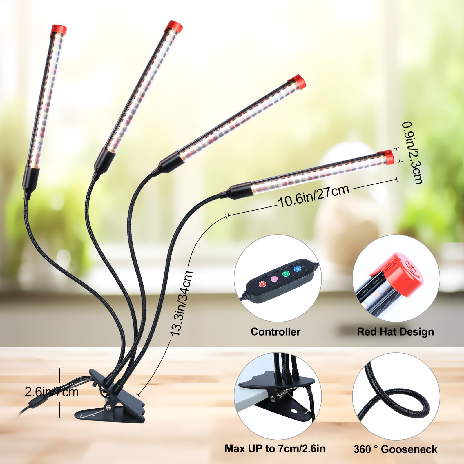 FECiDA Gamechanger 2026 36 Watt Power Draw, NO Need Adapter, 4Head Strong Clip Grow Lights for Indoor Plants with 4/8/12/16/20H Timer, LED Plant Growing Lamps for Houseplants, Bonsai, Seed Starting
