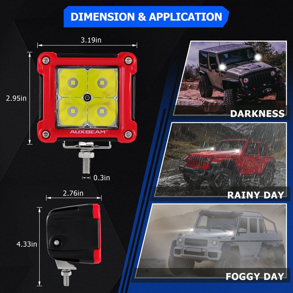Auxbeam FA Series 3 Inch LED Cubes with DRL 2 Modes Spot Beam Offroad Lights 20W Driving Spotlights A-Pillar Ditch Lights for 4x4 Truck Car ATV Motorcycle, Pair