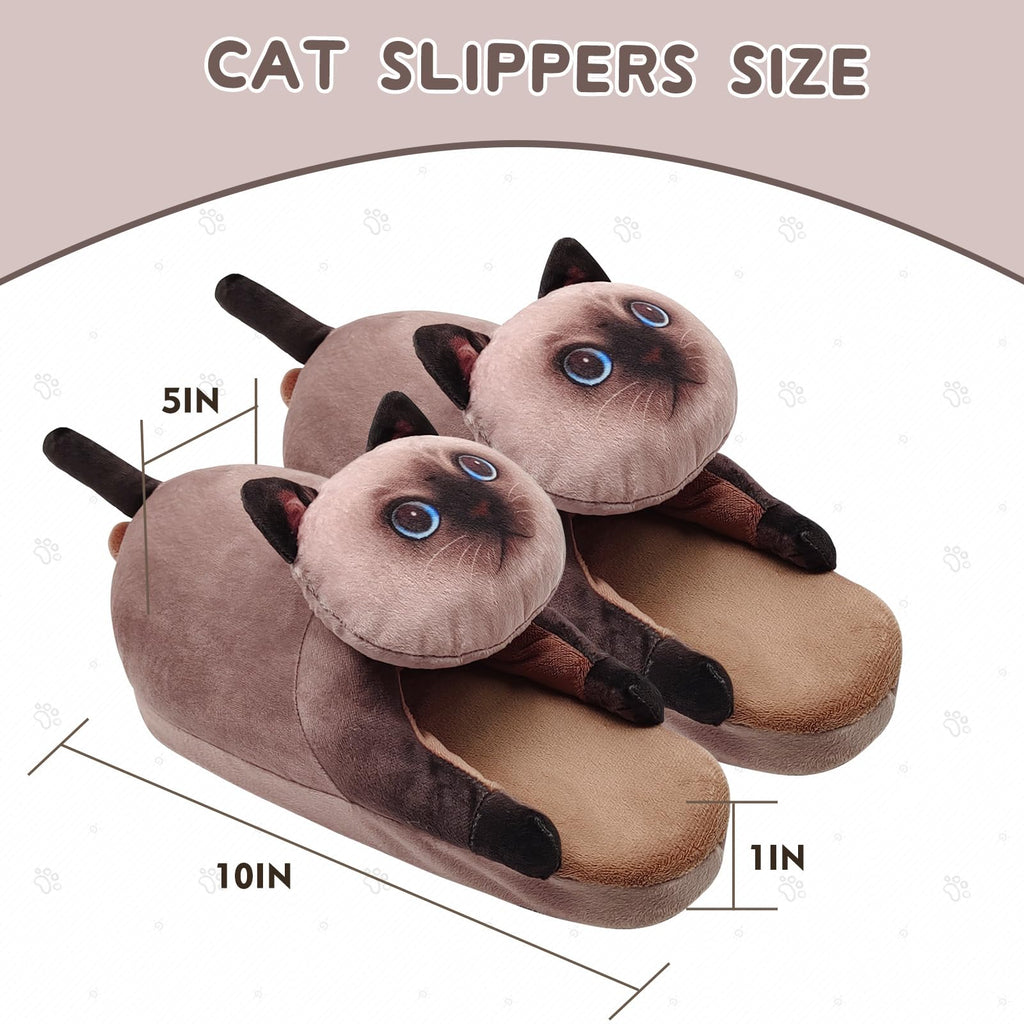 Funny Cat Slippers for Women,Fuzzy Animal Indoor House Shoes with Soft Memory Foam,Comfy Plush Warm Slip-on Slippers,Cat Gifts for Cat Lover