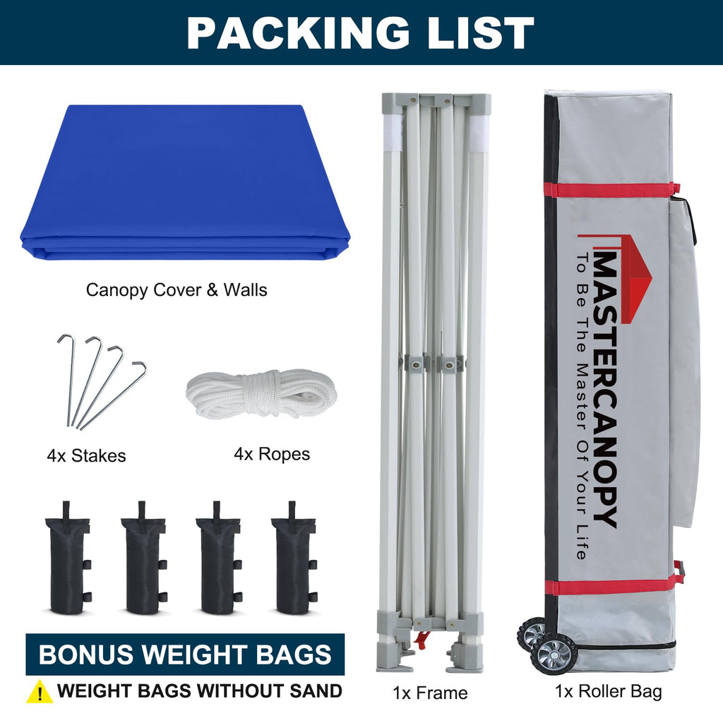 MASTERCANOPY 10x10 Premium Heavy Duty Pop Up Commercial Instant Canopy with Sidewalls(10x10 Blue)