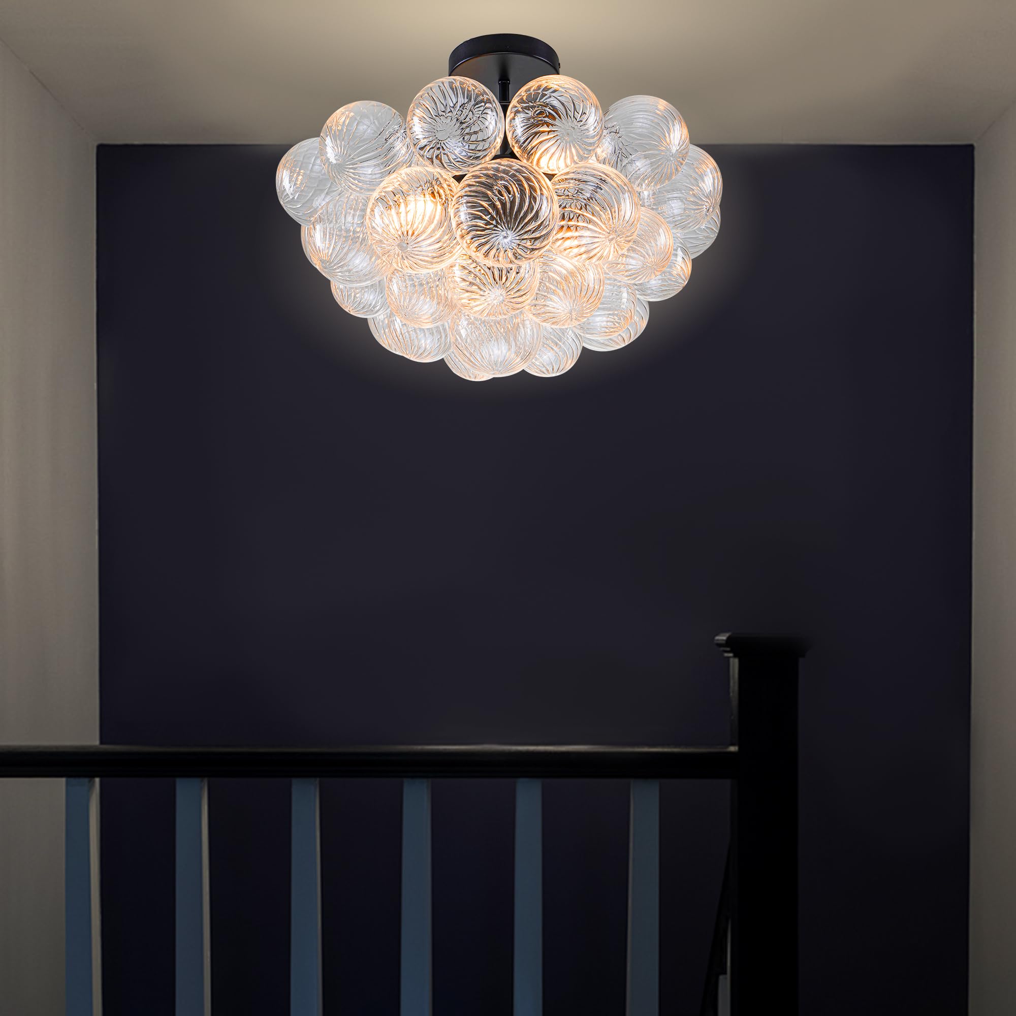 Longree Bubble Glass Ball Chandelier White 20" Dia Pendant Light | Swirled Glass Globe, for Dining Room Kitchen Bathroom Entry Bedroom