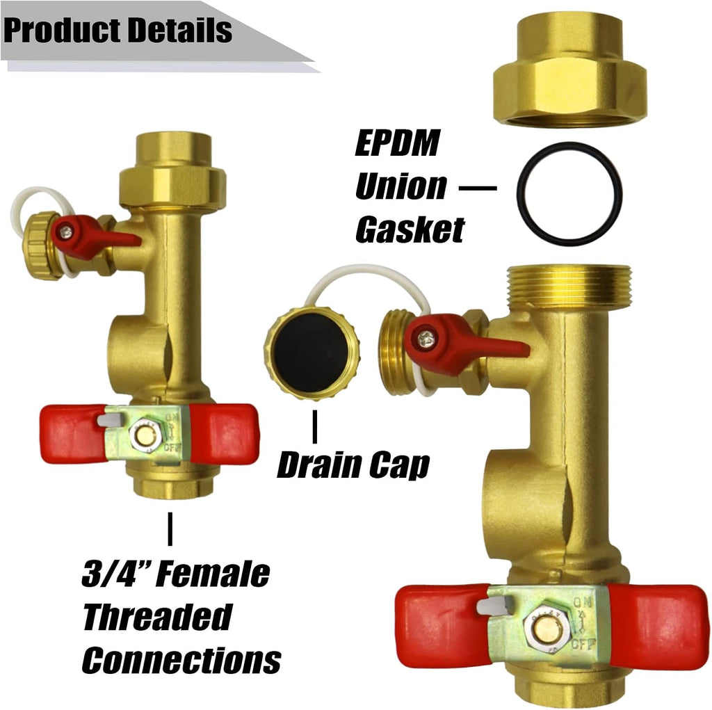 3/4 Inch IPS Isolator Tankless Water Heater Service Valve Kit with Pressure Relief Valve, Clean Brass, 3/4 Inch Service Installation Valve for rheem,rinai,ecosmart,navien,noritz,takagi,bosch