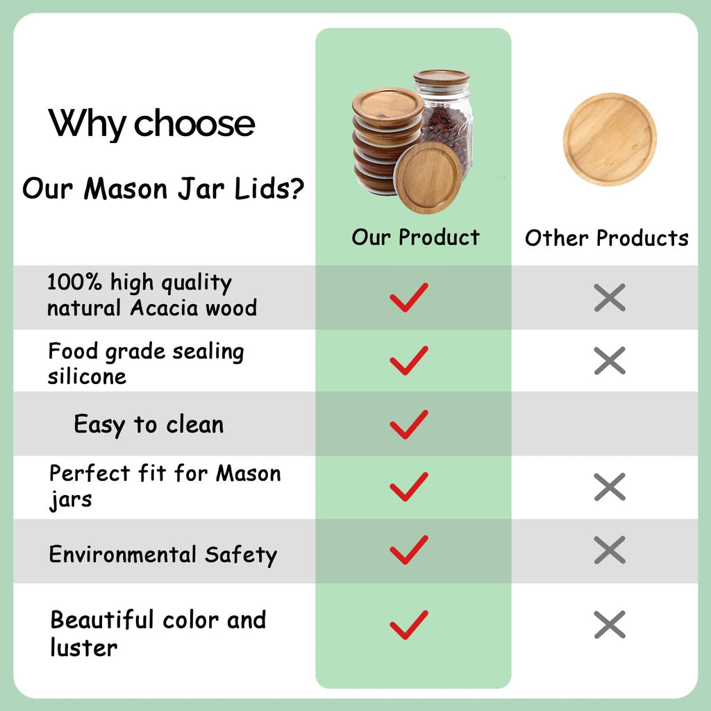 6 Pack Wide Mouth Mason Jar Lids Reusable canning lids Acacia Wooden mason jar Lids with Airtight Silicone Seal, Brown (6PCS Wide Lids)
