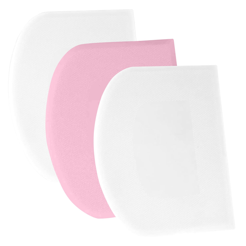 SURDOCA Dough Scraper Bench Scraper - 3P 4.7x3.7" Plastic Flexible Bowl Scraper, Sharp Edge & Angles Cake Scraper. Non-Slip Bakeware Decorating Tools Sculpting & Modeling Tools - Blue+White+Pink