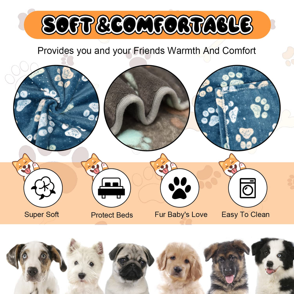 Rezutan 1 Pack 3 Dog Blanket for Large Dogs,41x31 inch for Medium Soft Fluffy Washable Pet Cat Blankets,Reversible Elephant & Paw Print for Dog Kennels & Beds, Sofas, Blue