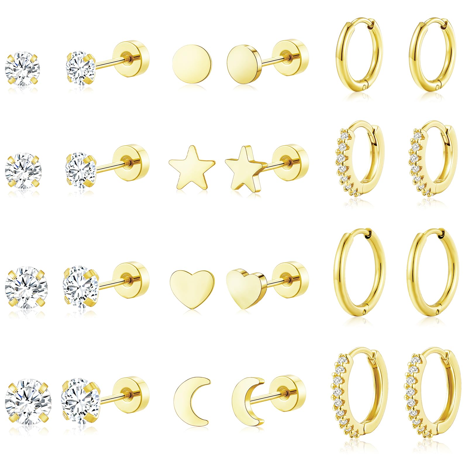 Adoyi 9 Pairs Gold Hoop Earrings Set for Womens Twisted Huggie Hoops Earrings 14K 18K Gold Plated for Girls Valentines Mother's Day Birthday Gifts Lightweight