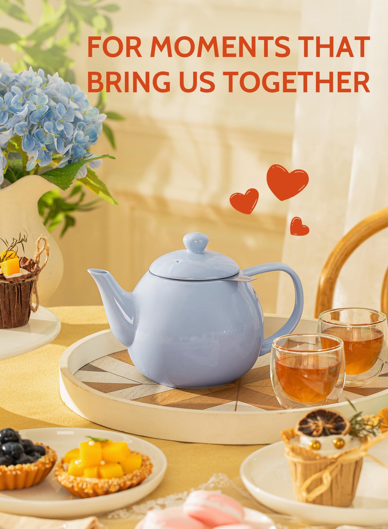 Sweese Porcelain Teapot 27 oz with Infuser for Loose Leaf Tea, Bluish Grey