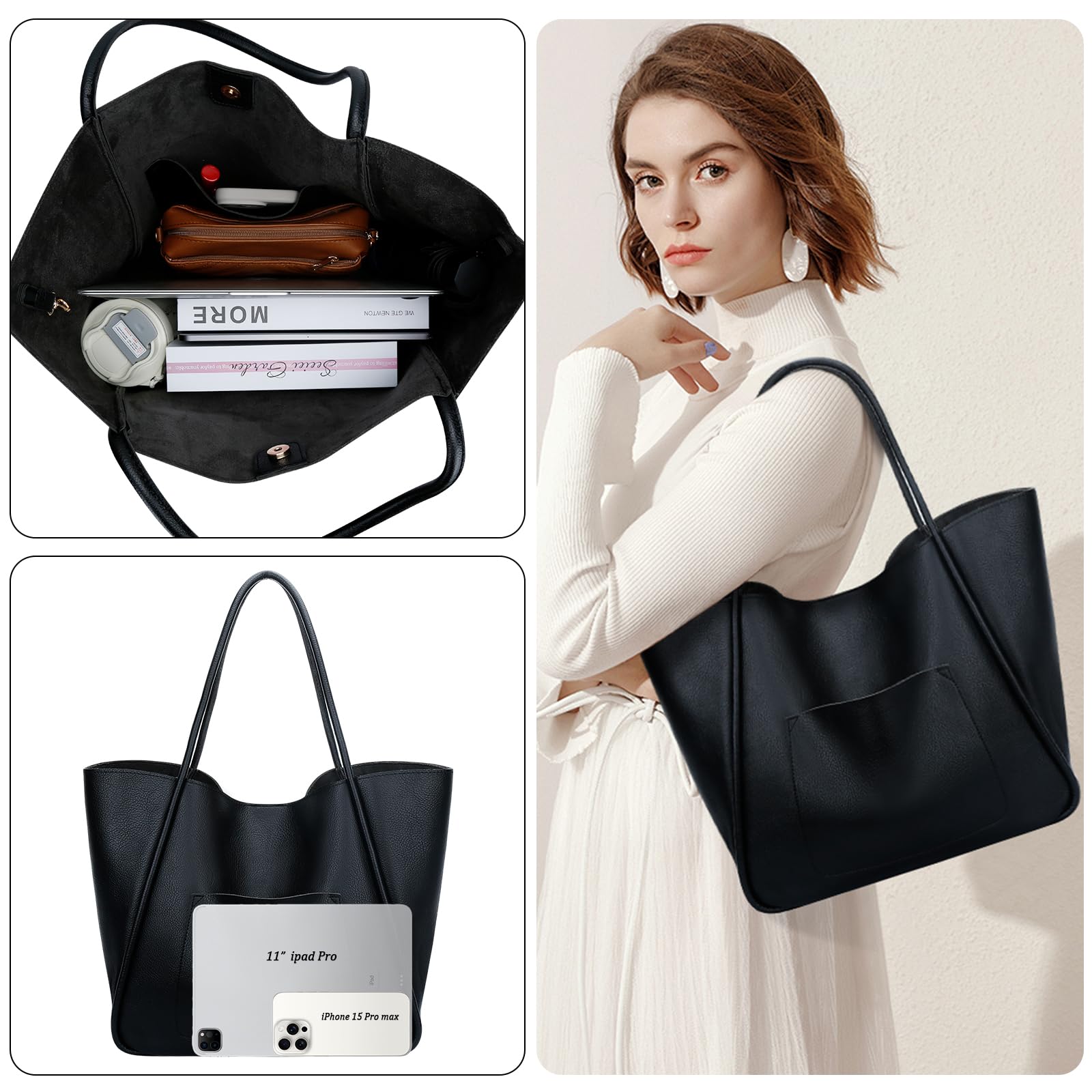 KKXIU Tote Bag for Women Vegan Leather Shoulder Purse Large Capacity Travel Bag