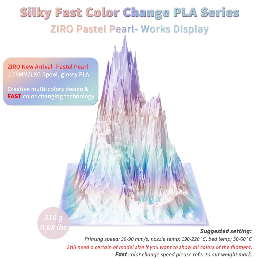 ZIRO Fast Color Change PLA, 1.75mm Color Gradient Filament, Glossy Rainbow PLA Filaments, Fit Most 3D Printer Pen, Shiny Surface 1KG/2.2lbs Spool, Aqua Sky (Silk)