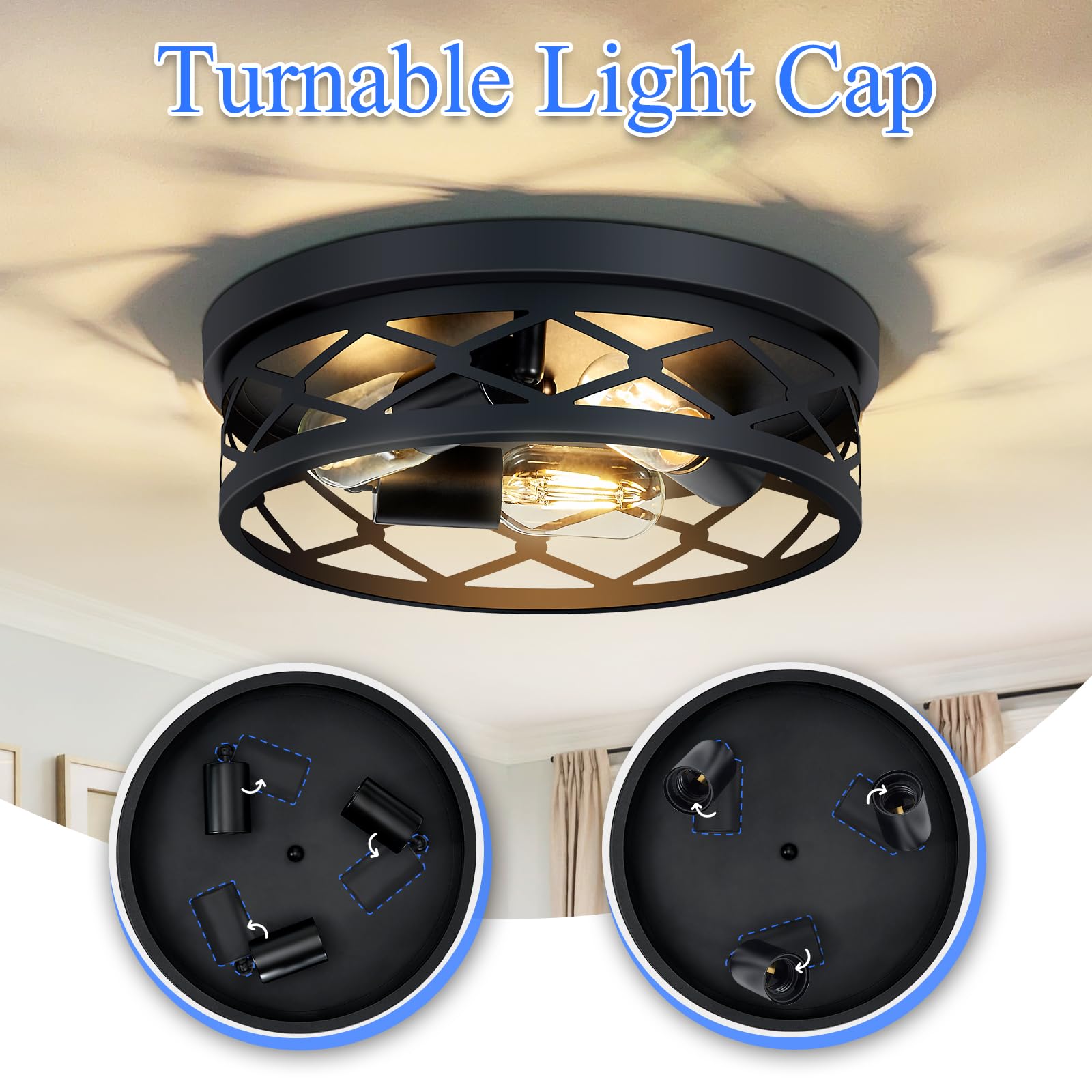 SKEJAO Flush Mount Ceiling Light Fixture,Black 2-Light Hallway Light Fixtures Ceiling,Light Fixtures Ceiling Mount for Farmhouse,Kitchen,Hall,Bedroom,Bathroom (2 Pack)