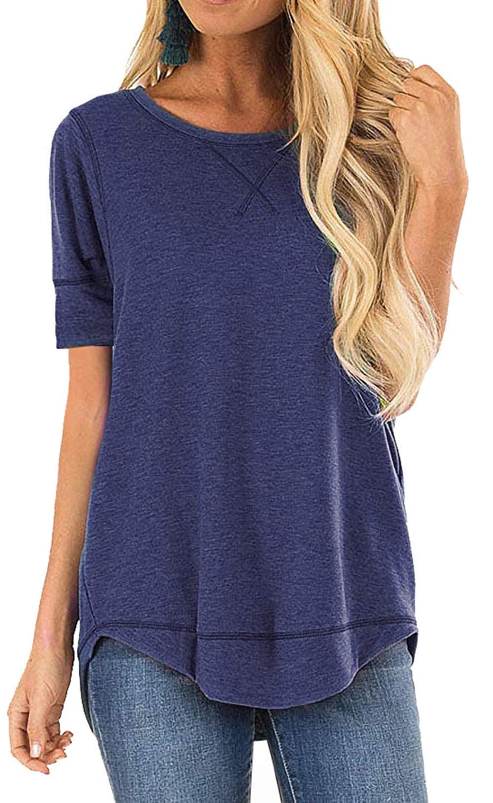 JomeDesign Summer Tops for Women Short Sleeve Side Split Casual Loose Tunic Top