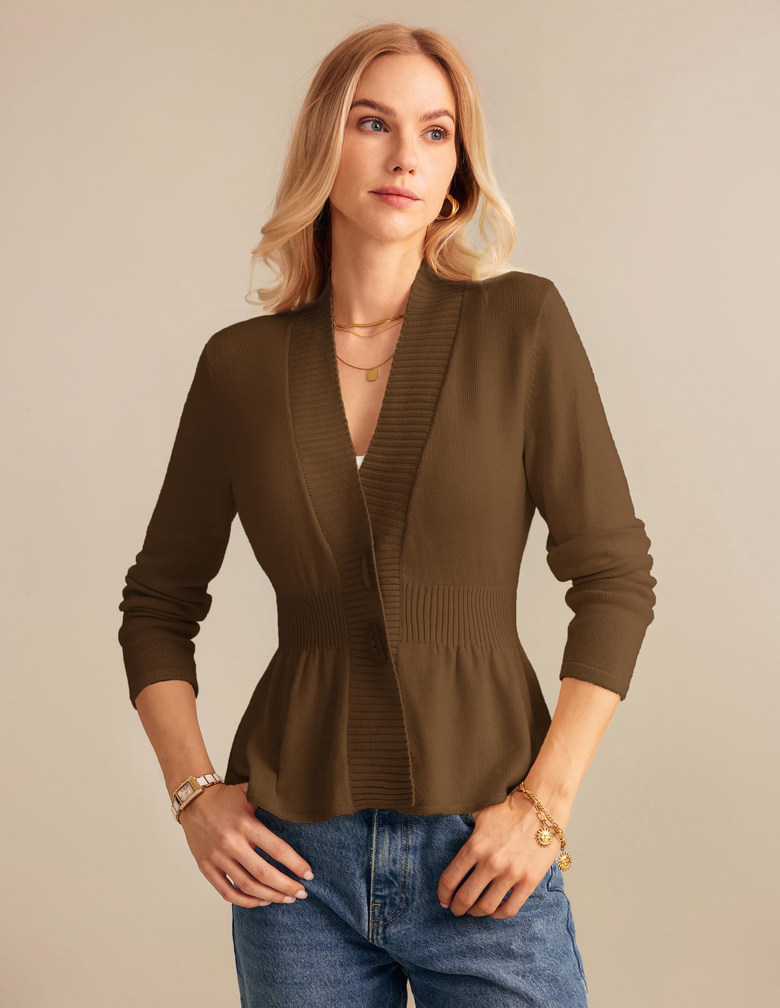GRACE KARIN Women Cardigan Sweaters 2025 Fall,Long Sleeve Cropped Sweater Coat Trendy,Button Front Peplum Tops Lightweight