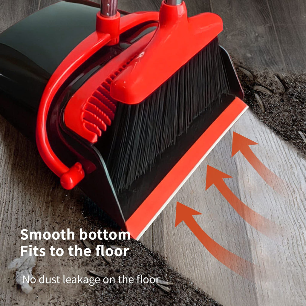 Broom with Dustpan Combo Set 54” Long Handle Household Dust Pan for Home Office Kitchen Cleaning （Black & Grey）