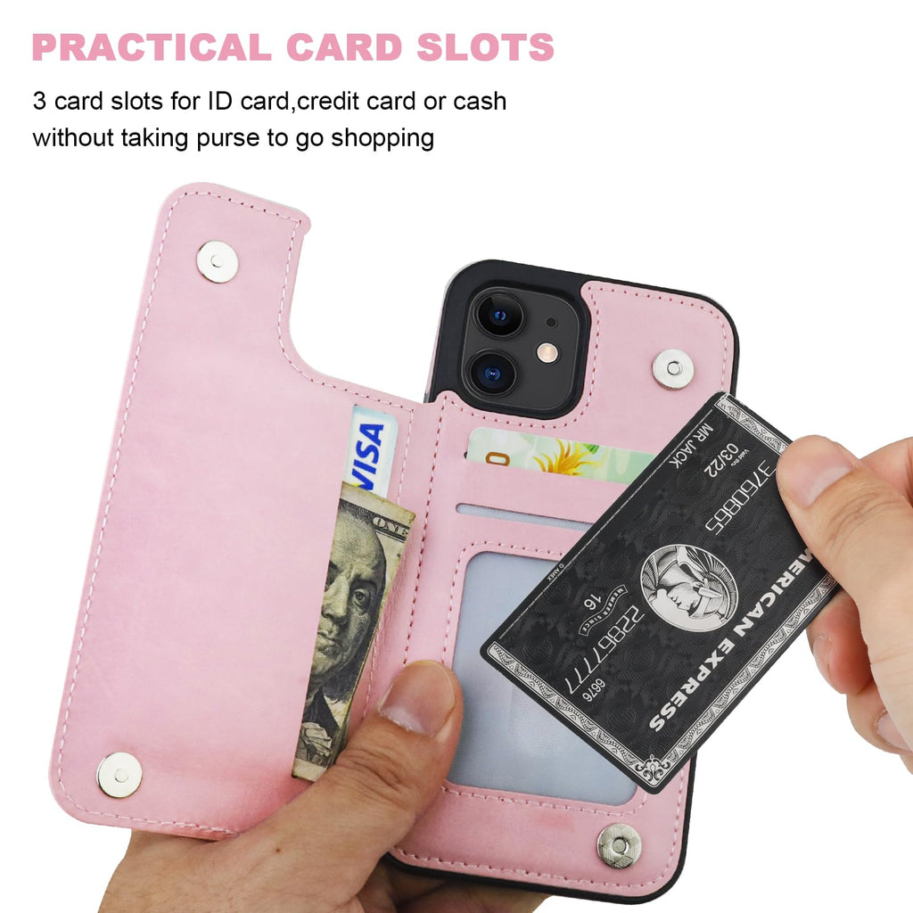 ONETOP Compatible with iPhone 12 Compatible with iPhone 12 Pro Wallet Case with Card Holder, PU Leather Kickstand Card Slots Case, Double Magnetic Clasp Durable Shockproof Cover 6.1 Inch(Black)