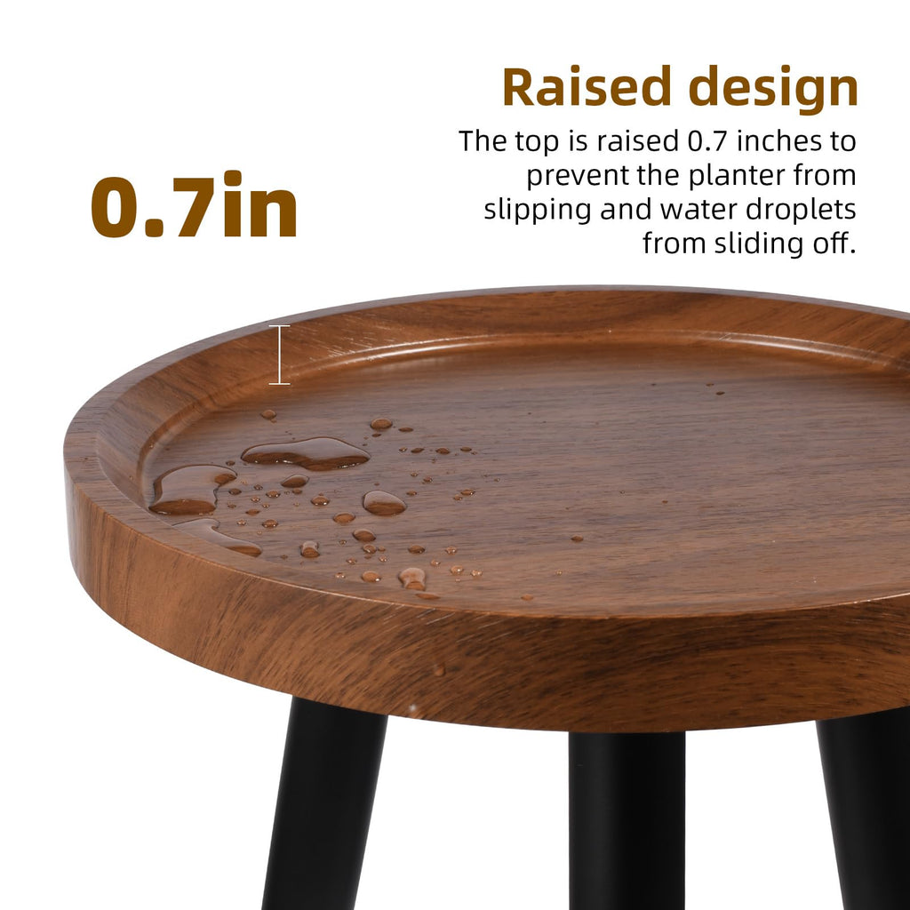 KGPLOME Plant Stand Indoor,Mid Century Walnut Wood Plant Table, Heavy Duty Metal Tall Flower Pot Stand,Modern Round Small Side End Table With Raised Design(12"x17")