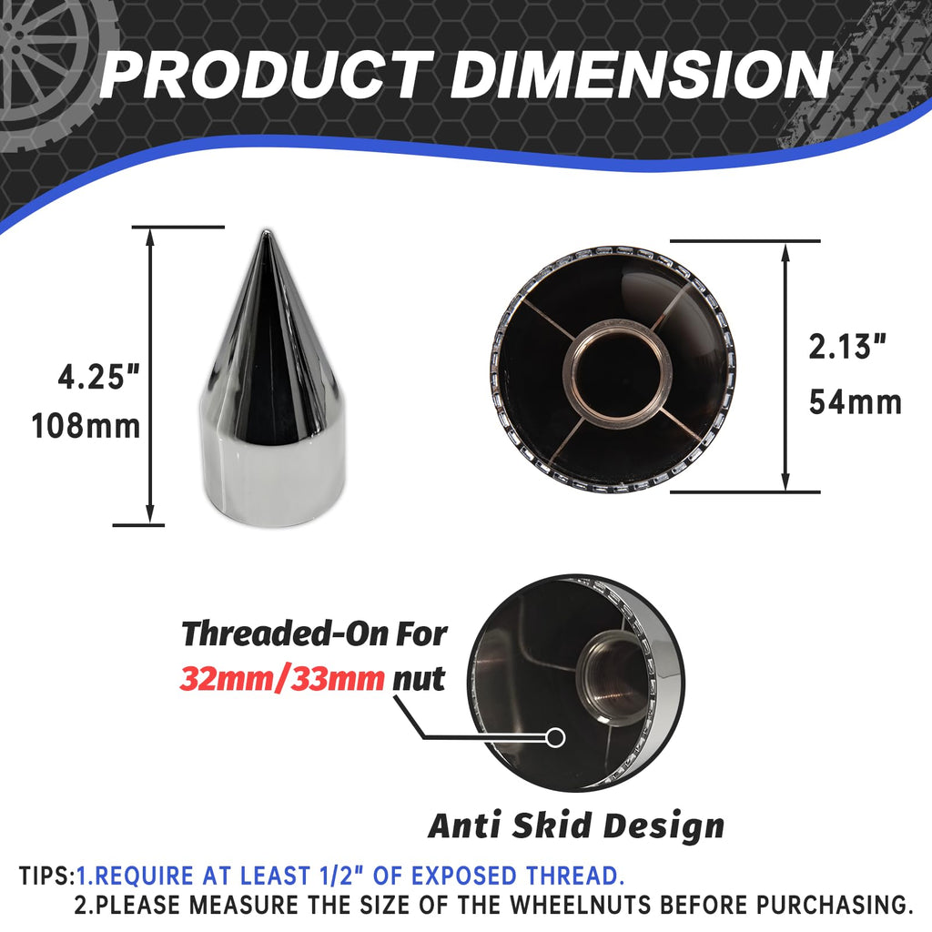 20Pcs Semi Trucks Lug Nut Covers Chrome, 32/33mm Lug Nut Covers ABS Plastic Anti-Rust Screw-on Wheel Nut Caps with Installation Tool, Truck Nuts for Semi Trucks Trailer
