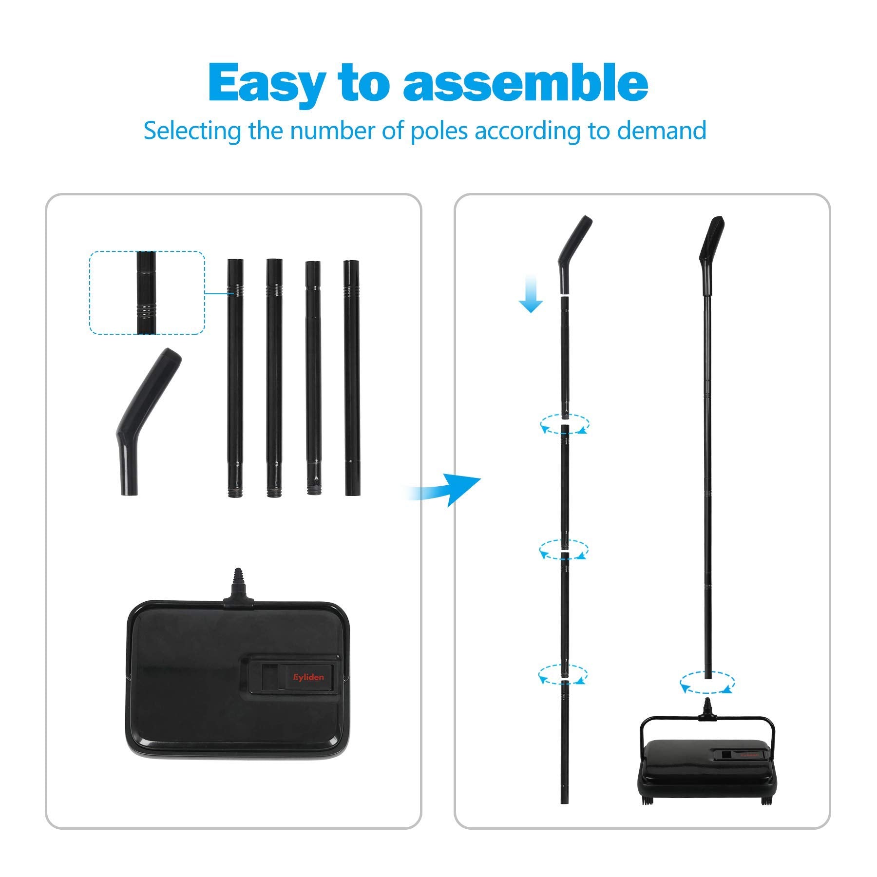 Eyliden Carpet Sweeper, Mini Size Lightweight Hand Push - No Noise, Non-Electric, Easy Manual Sweeping Only for Carpet Cleaning (Black)