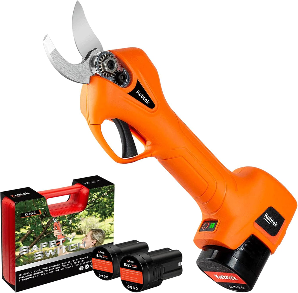 Pruning Shear Battery Powered, Kebtek Cordless Portable Electric Pruner with 2×2Ah Batteries 6-8H Runtime -16.8V 25MM/ Cutting Diameter, Lightweight 880g for Garden Tree Branch Pruning