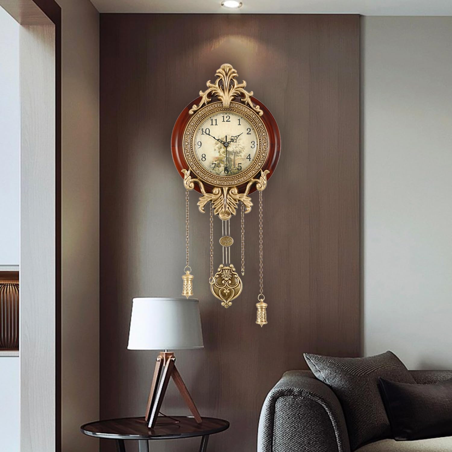 Aero Snail Dia 9-inch Retro Style Vintage Wood Indoor Wall Clock with Swinging Pendulum (Requires 2 AA Batteries for Clock Hands and Pendulum)