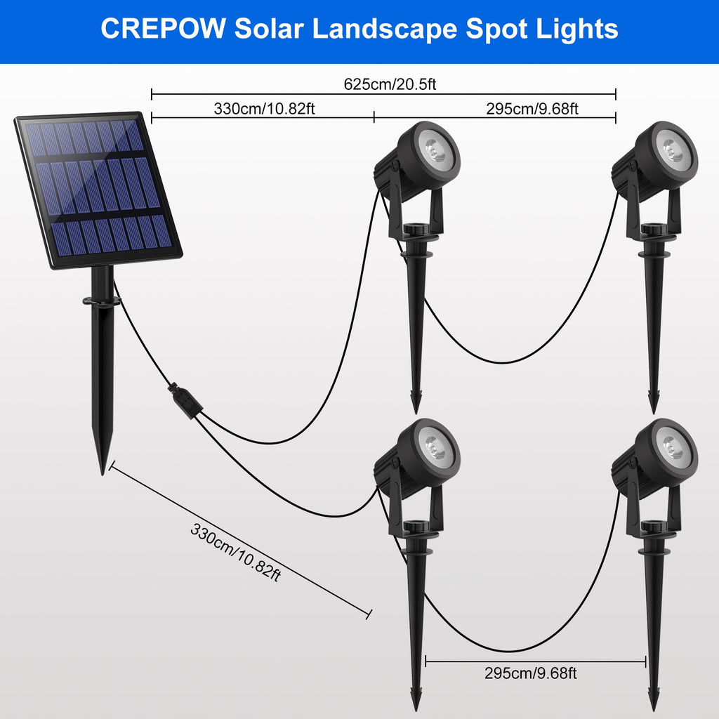Solar Spot Lights Outdoor, Solar Landscape Spotlights IP65 Waterproof 9.8ft Cable,Auto On/Off Outdoor Wall Lights for Garden Yard Driveway Porch Walkway Pool (3000K Warm White)