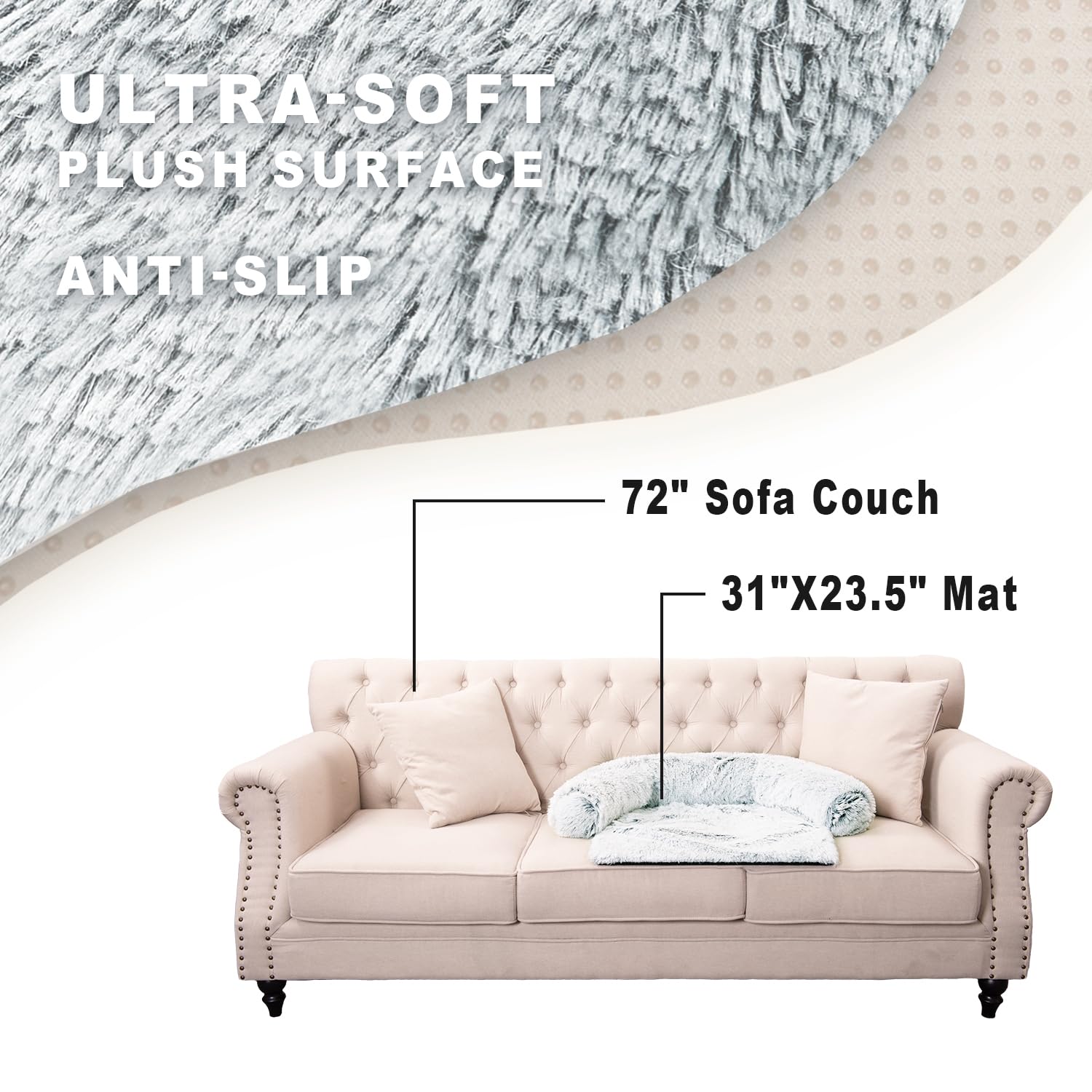 Luxurious Calming Dogs/Cats Bed Mats, Dog Pad Washable Removable Couch Cover, Plush Long Fur Mat for Pets, Waterproof Lining, Perfect for Small, Medium and Large Dogs and Cats (Beige, 31"x23")