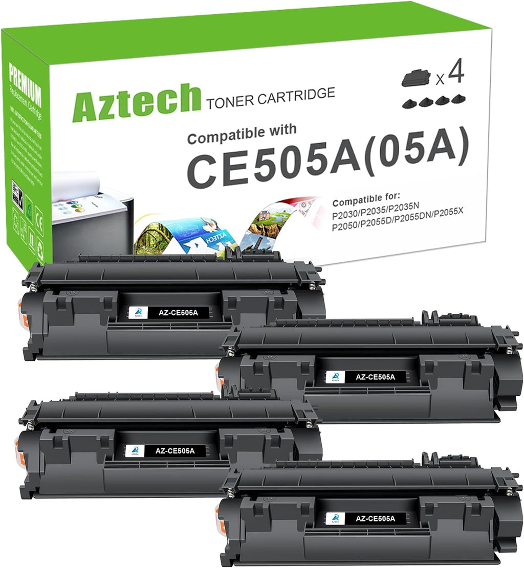 Aztech CE505A 05A Toner Cartridge Black P2035 Compatible Replacement for HP LaserJet 05A CE505A P2035N Toner Cartridge for HP 2035N P2055DN 2055DN P2030 P2050 P2055X P2055D Printer (Black 4-Pack)