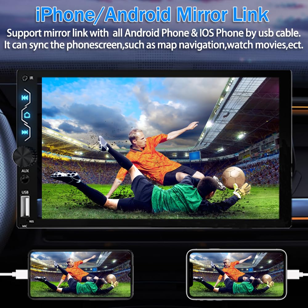 Leadfan Double Din Car Stereo with Dash Cam,7 Inch Full HD Touchscreen Car Audio Receiver Support Carplay and Android Auto,Car Stereo with Bluetooth,Mirror Link,Backup Camera,FM/USB/AUX/Subwoofer