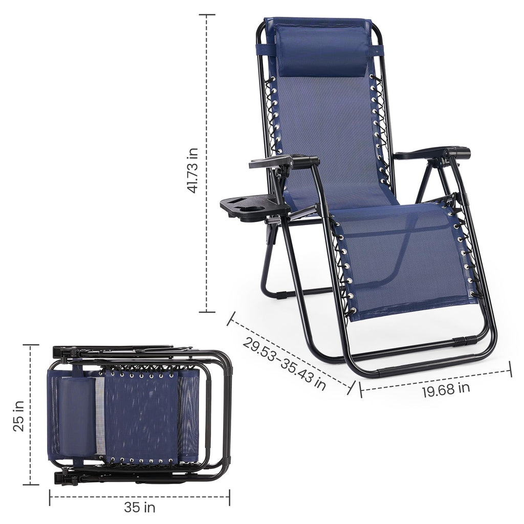 Sweetcrispy Zero Gravity Chairs, Set of 4 Portable Recliner Beach Camping Patio Outdoor Folding Lounge Chair with Cup Holder Trays and Adjustable Pillow for Poolside, Garden, Backyard, Lawn, Black